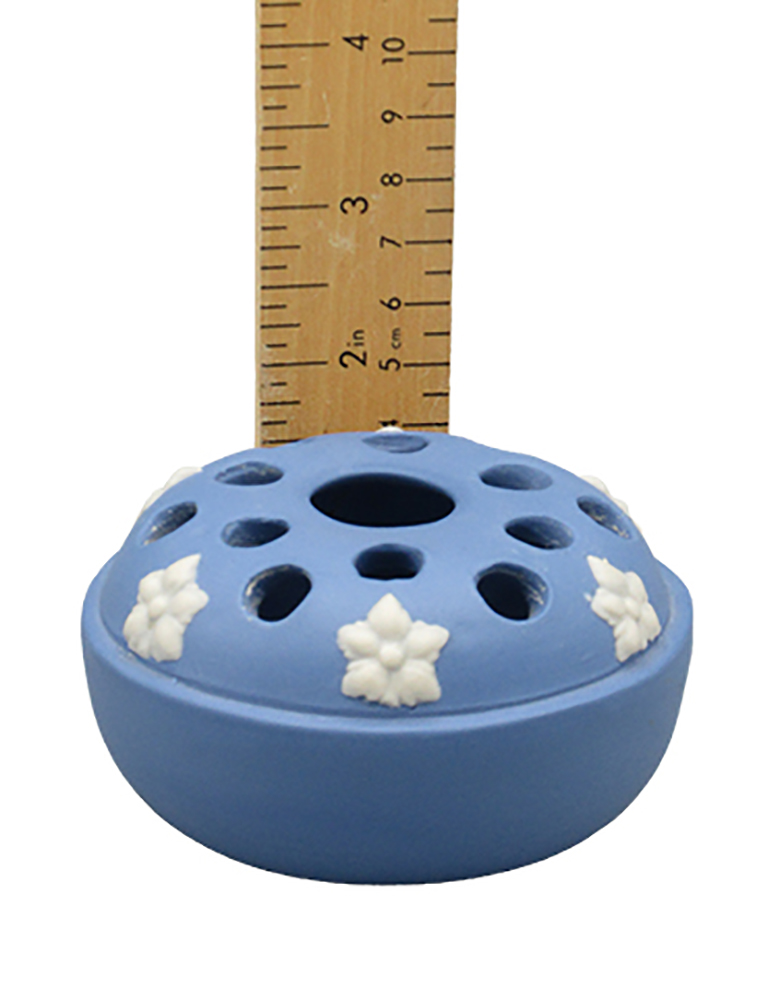 Small Blue frog (flower) vase with raisedwhite flower blossoms